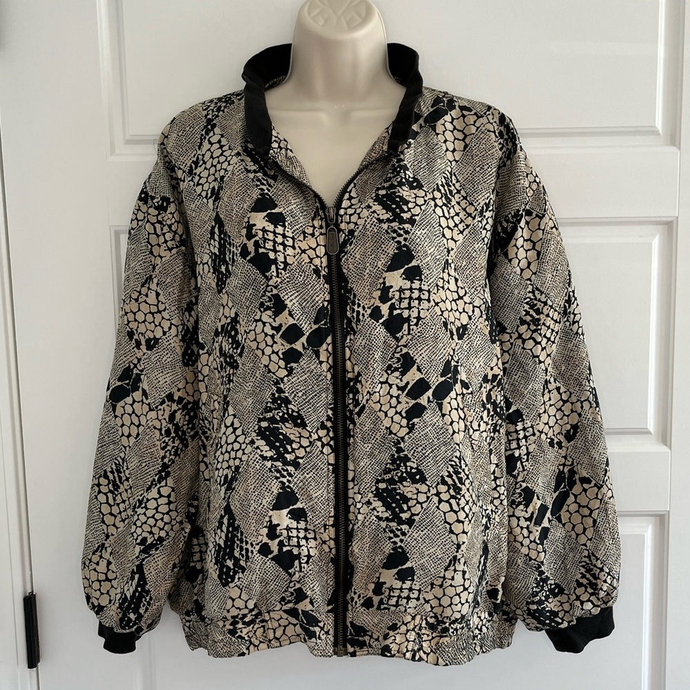 Vintage 100% Silk Fuda International Bomber Jacket Size M Animal Snake Print